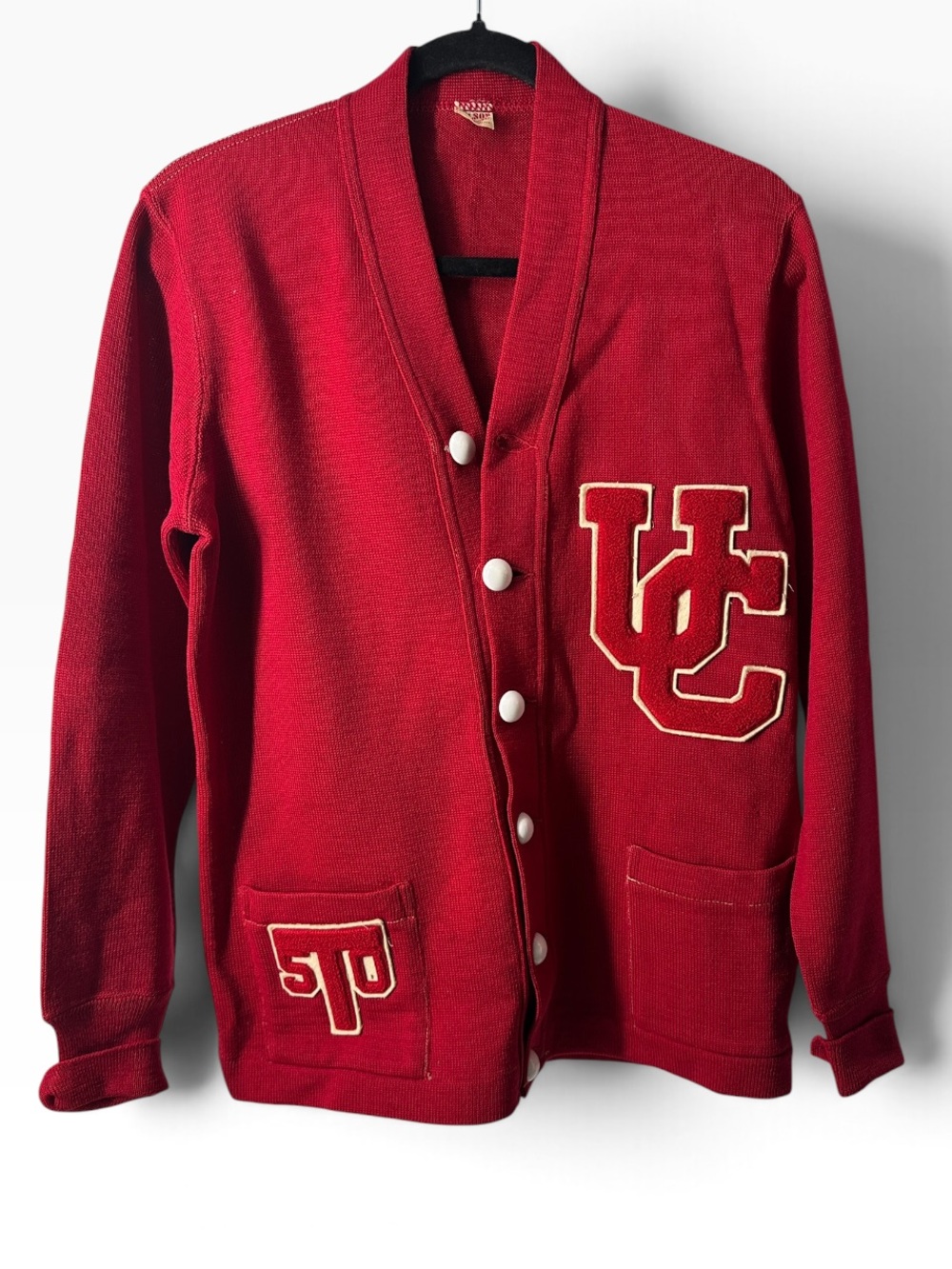 Vintage Nelson Sportswear UC Letterman Varsity Cardigan Wool Knit Sweater sz M